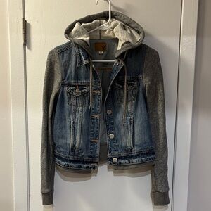 American Eagle Denim and Gray Hooded Jacket